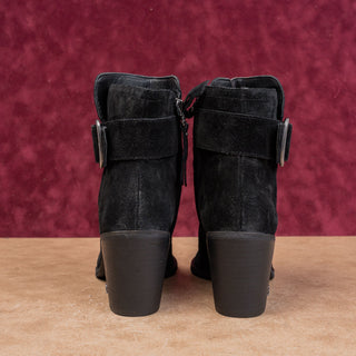 Sam Edelman Women Modern Western Stacked Boho Cottage Heel Black Suede Boots 8
