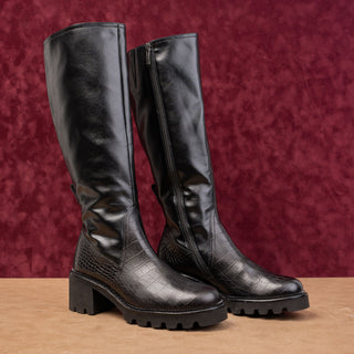 Paul Green Women Black Leather Lug Sole Fashion Party Tall Boots sz 7.5US AUS 5