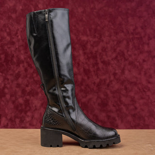Paul Green Women Black Leather Lug Sole Fashion Party Tall Boots sz 7.5US AUS 5