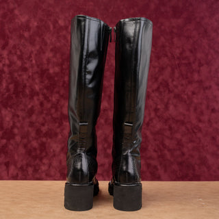 Paul Green Women Black Leather Lug Sole Fashion Party Tall Boots sz 7.5US AUS 5