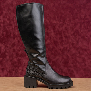 Paul Green Women Black Leather Lug Sole Fashion Party Tall Boots sz 7.5US AUS 5