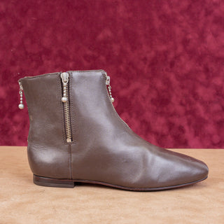 Tory Burch Women Zip Brown Leather Fashion Ankle Boots sz 7.5