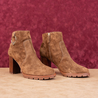 Tory Burch Women Sofia 85 Lug Sole T Logo Heeled Brown Suede Boots sz 11