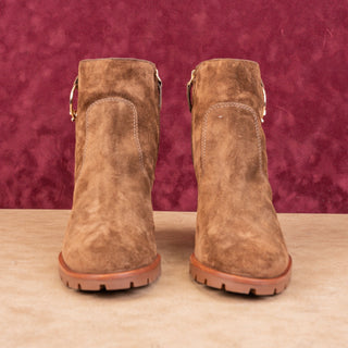 Tory Burch Women Sofia 85 Lug Sole T Logo Heeled Brown Suede Boots sz 11