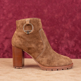 Tory Burch Women Sofia 85 Lug Sole T Logo Heeled Brown Suede Boots sz 11