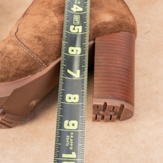 Tory Burch Women Sofia 85 Lug Sole T Logo Heeled Brown Suede Boots sz 11