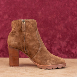 Tory Burch Women Sofia 85 Lug Sole T Logo Heeled Brown Suede Boots sz 11