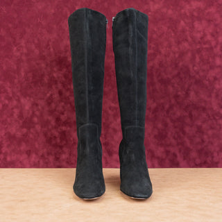 Bettye Miller Women Black Suede Leather Fashion Zip Block Heel Knee Boots sz 9.5