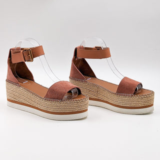 See by Chloe Women Glyn Wedge Espedrille Strap Brown Leather sz 8US EUR 38