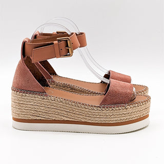 See by Chloe Women Glyn Wedge Espedrille Strap Brown Leather sz 8US EUR 38