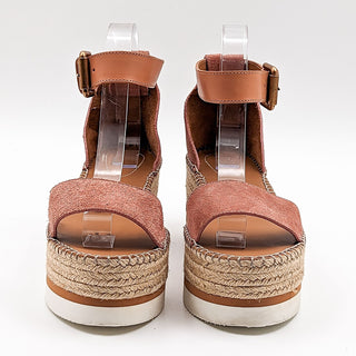 See by Chloe Women Glyn Wedge Espedrille Strap Brown Leather sz 8US EUR 38