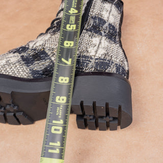 Tory Burch Women Miller Fashion Plaid T Logo Zip Lace-up Combat Boots sz 8.5
