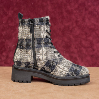 Tory Burch Women Miller Fashion Plaid T Logo Zip Lace-up Combat Boots sz 8.5