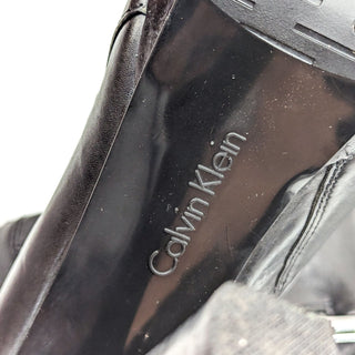 Calvin Klein Wmn Briton Black Leather Square Toe Heel Retro 90s Vintage Boots 9