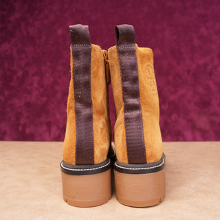 Tory Burch Women Miller T Logo Camel Suede Lace-Up Chunky Combat Boots sz 8M