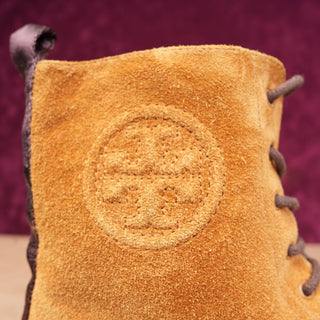 Tory Burch Women Miller T Logo Camel Suede Lace-Up Chunky Combat Boots sz 8M