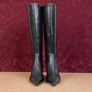 Aeyde Women Rhea Chiseled Black Leather Back Zipper Knee Boots sz 7US EUR38