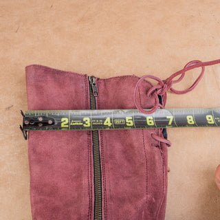 Born Women Distress Burgundy Leather Back Tie Zip Riding Knee Boots sz 6.5