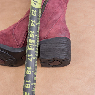 Born Women Distress Burgundy Leather Back Tie Zip Riding Knee Boots sz 6.5