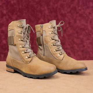 Sorel Women Conquest Lace-up Zip Brown Leather Combat Boots sz 8US EUR39