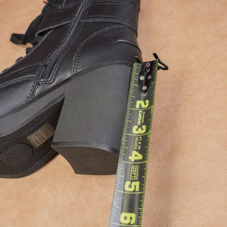 DKNY Women Dottie Black Leather Buckle Pearl Heel Combat boots size 7.5