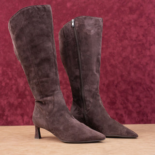 Naturalizer Wmn Deesha Mahogany Brown Suede Wide Calf Boots 8WW-WC