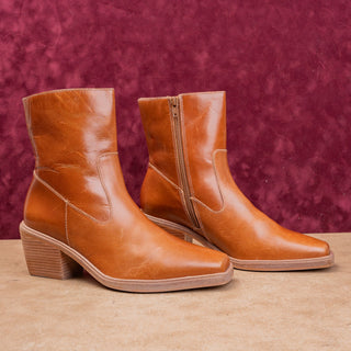 Matisse Women Ezra Brown Leather Zip Boho Cottage Square toe Ankle Boots sz 8.5