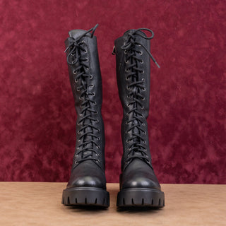 Charles David Italy Women Hound Platform Black Leather Combat Boots 6.5US EUR37