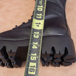 Charles David Italy Women Hound Platform Black Leather Combat Boots 6.5US EUR37