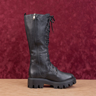 Charles David Italy Women Hound Platform Black Leather Combat Boots 6.5US EUR37