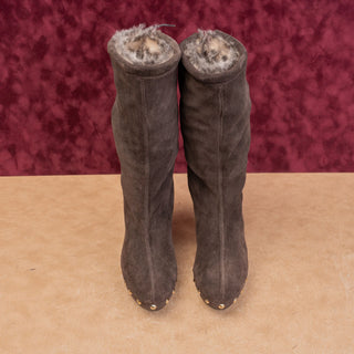 Michael Kors Women Brown Suede Studded Top Lace Fleece Lined Mid Boots sz 6.5