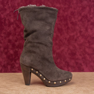Michael Kors Women Brown Suede Studded Top Lace Fleece Lined Mid Boots sz 6.5