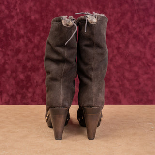 Michael Kors Women Brown Suede Studded Top Lace Fleece Lined Mid Boots sz 6.5