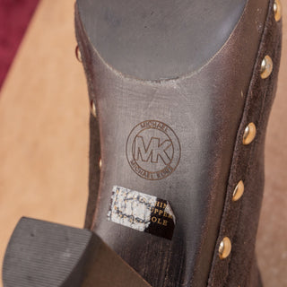 Michael Kors Women Brown Suede Studded Top Lace Fleece Lined Mid Boots sz 6.5