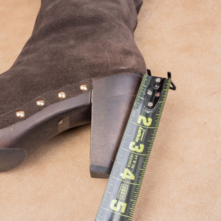 Michael Kors Women Brown Suede Studded Top Lace Fleece Lined Mid Boots sz 6.5