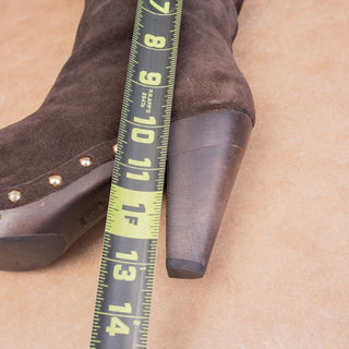 Michael Kors Women Brown Suede Studded Top Lace Fleece Lined Mid Boots sz 6.5