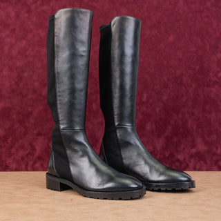 Stuart Weitzman Women 5050 Knee High Lug Black Leather Stretch Knee Boots sz 6.5