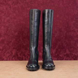 Stuart Weitzman Women 5050 Knee High Lug Black Leather Stretch Knee Boots sz 6.5