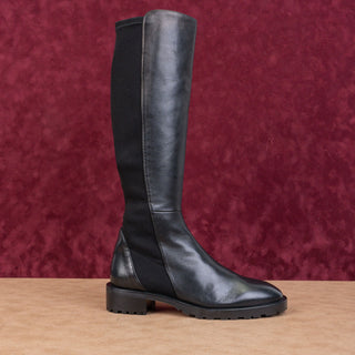 Stuart Weitzman Women 5050 Knee High Lug Black Leather Stretch Knee Boots sz 6.5