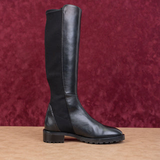 Stuart Weitzman Women 5050 Knee High Lug Black Leather Stretch Knee Boots sz 6.5