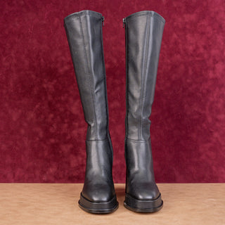 Steve Madden Women Black Faux Leather Festival Platform Zip Boots sz 8.5