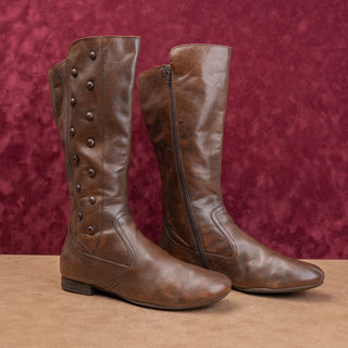 Born Women Dark Brown Zip Festival Boho Cottage Mid Flat Boots sz 8.5