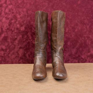 Born Women Dark Brown Zip Festival Boho Cottage Mid Flat Boots sz 8.5