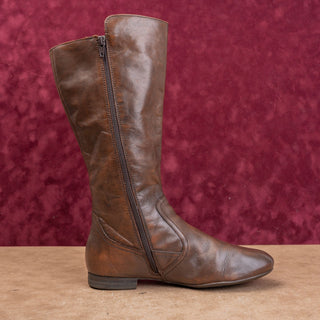 Born Women Dark Brown Zip Festival Boho Cottage Mid Flat Boots sz 8.5
