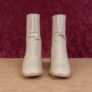 EB By Miista Wmn Inka Beige Leather Buckle Square Retro Ankle Boots 8US EUR38