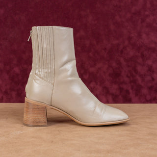 EB By Miista Wmn Inka Beige Leather Buckle Square Retro Ankle Boots 8US EUR38