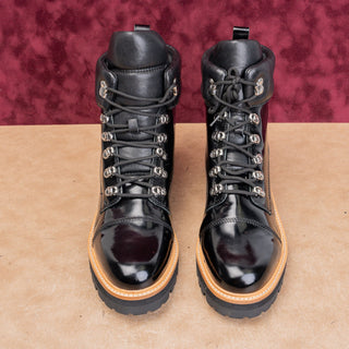Marc Fisher Women Linka Black Lace-up Patent Leather Combat Platform Boots sz 11