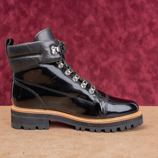 Marc Fisher Women Linka Black Lace-up Patent Leather Combat Platform Boots sz 11