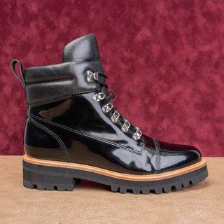 Marc Fisher Women Linka Black Lace-up Patent Leather Combat Platform Boots sz 11