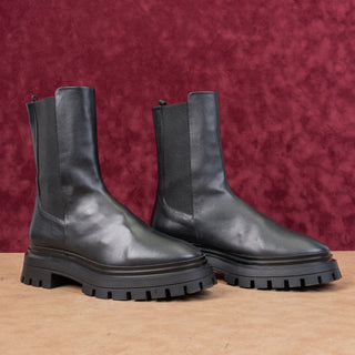 Stuart Weitzman Women Bedford Black Leather Platform Chelsea Ankle Boots sz 9